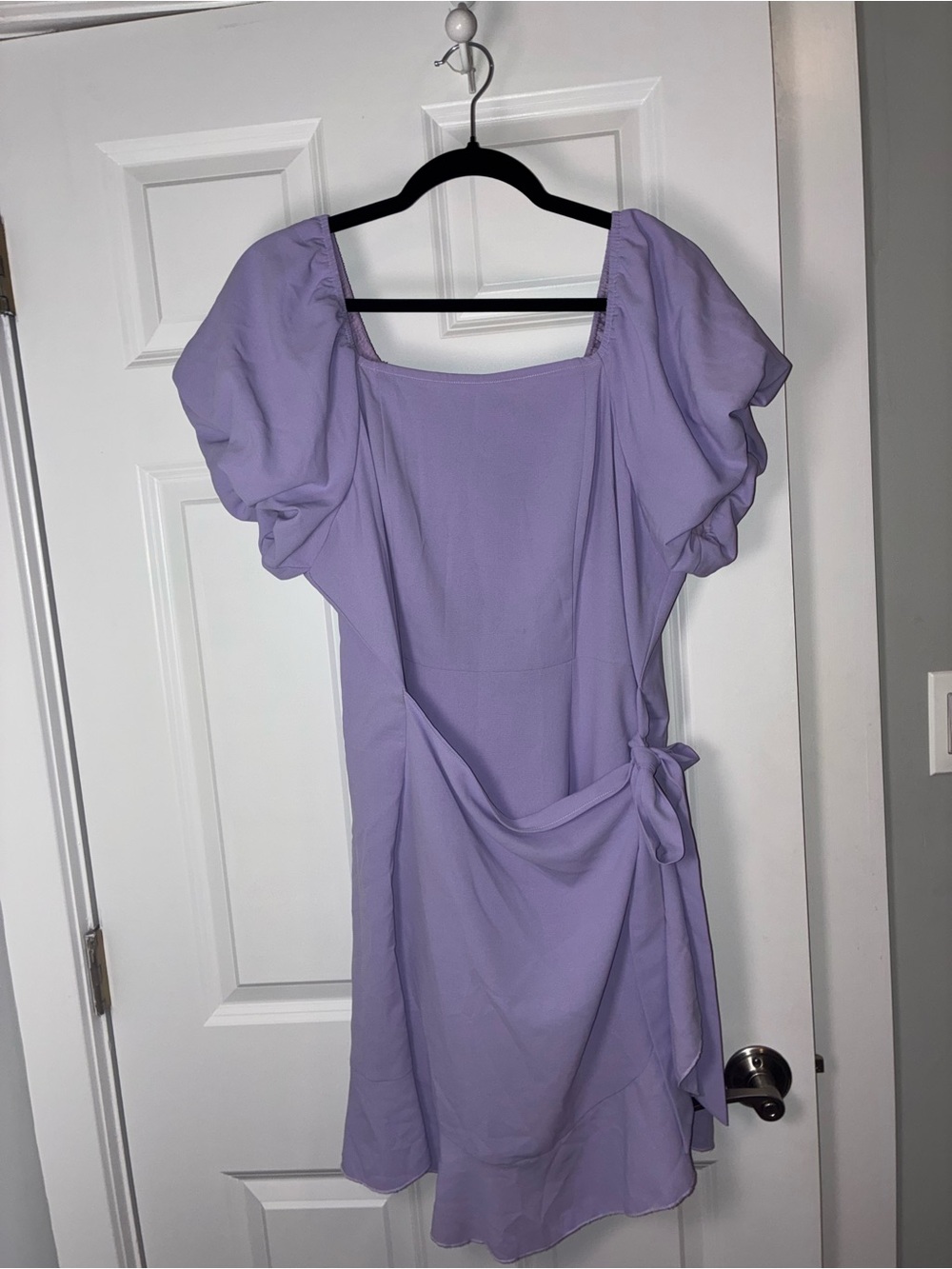 Lavender Puff Sleeve Wrap-Detail Dress